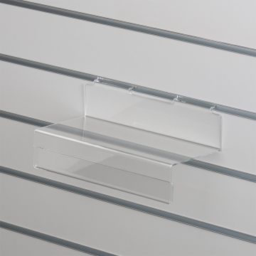 Skohylde med forkant for datablad til panelplader - klar akryl<br />mål L30xD12,5 cm - forkant H6,4 cm