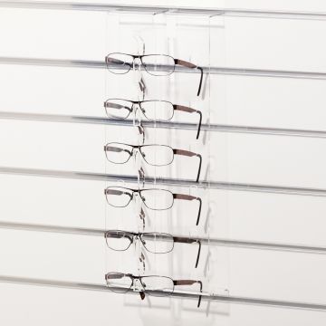 Solbrilledisplay til 6 briller for panelplade<br />mål H47 cm - klar plexiglas